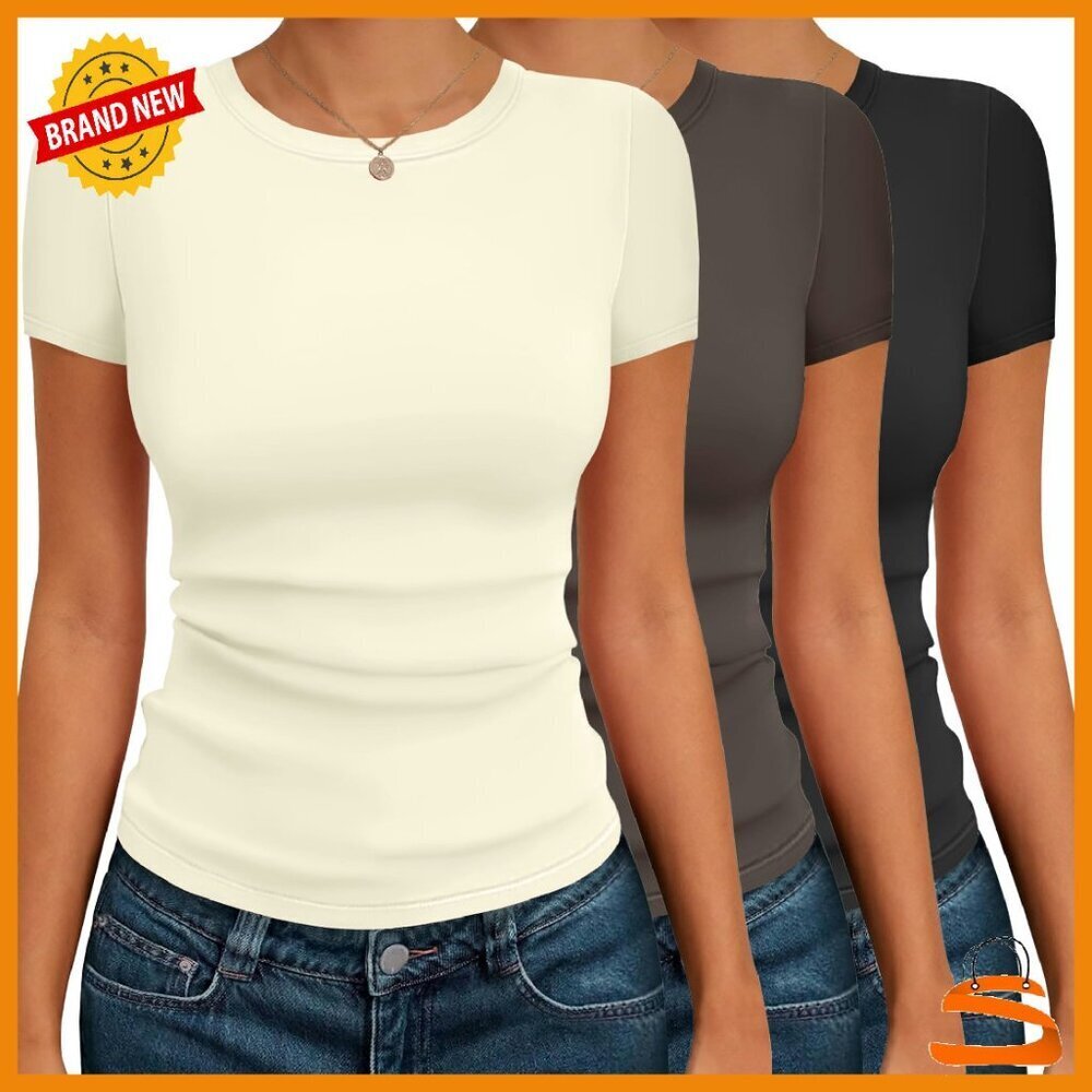 3 Pack Slim Fit Short Sleeve Crew Neck Tees Soft Basic Tops